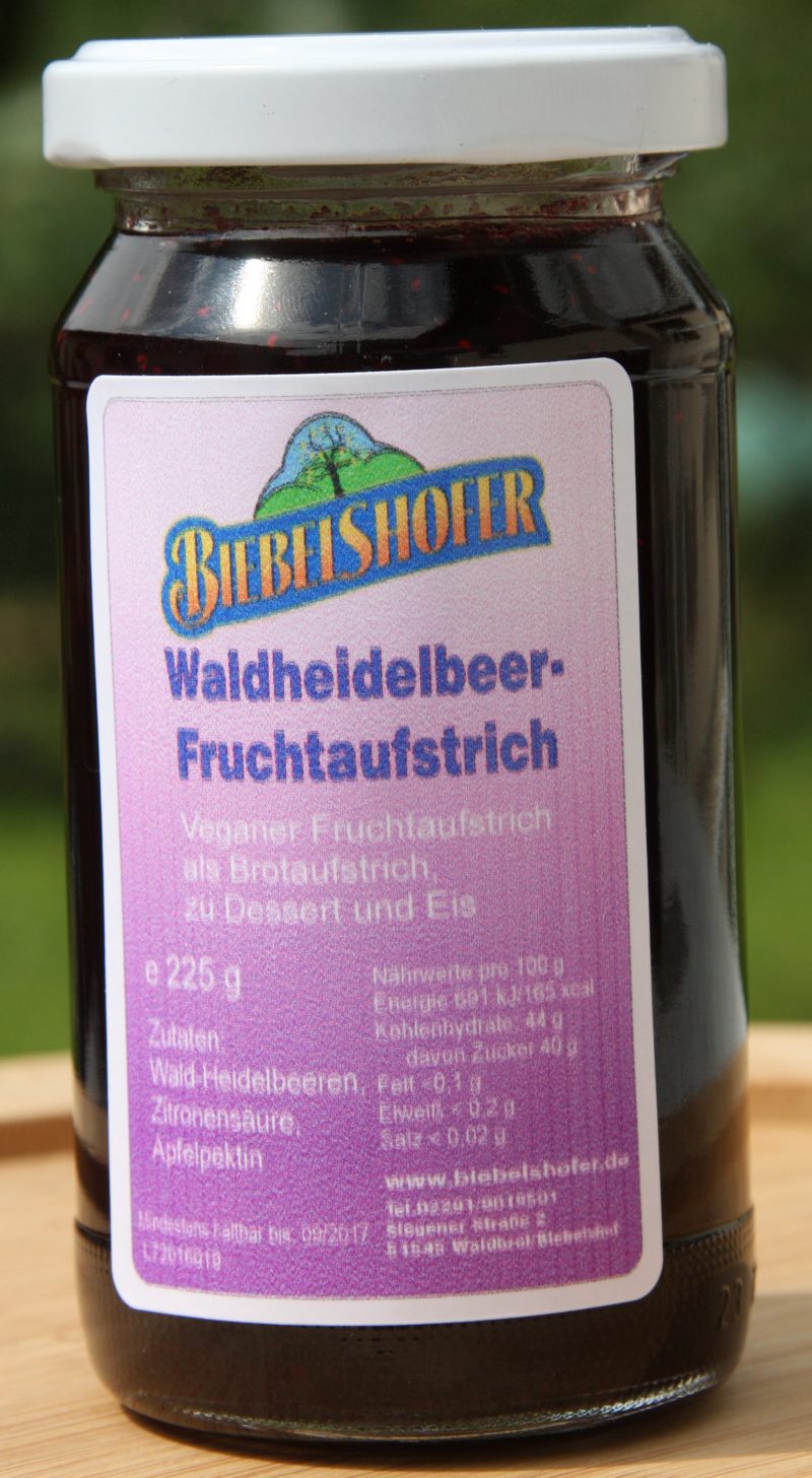 Waldheidelbeer–Fruchtaufstrich, Heidelbeeren, 225 g | Biebelshofer.de