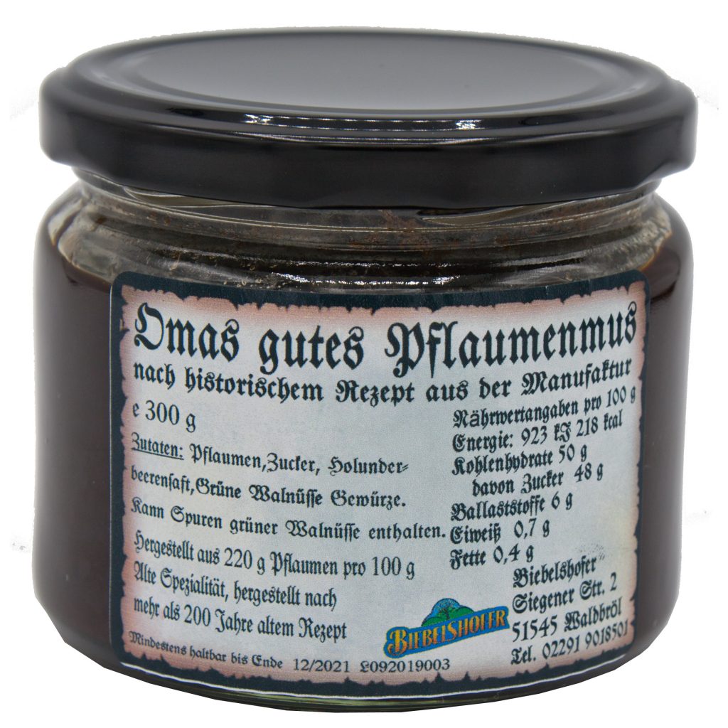 Pflaumenmus nach 200 Jahre altem Rezept – Omas gutes Pflaumenmus, 300g ...
